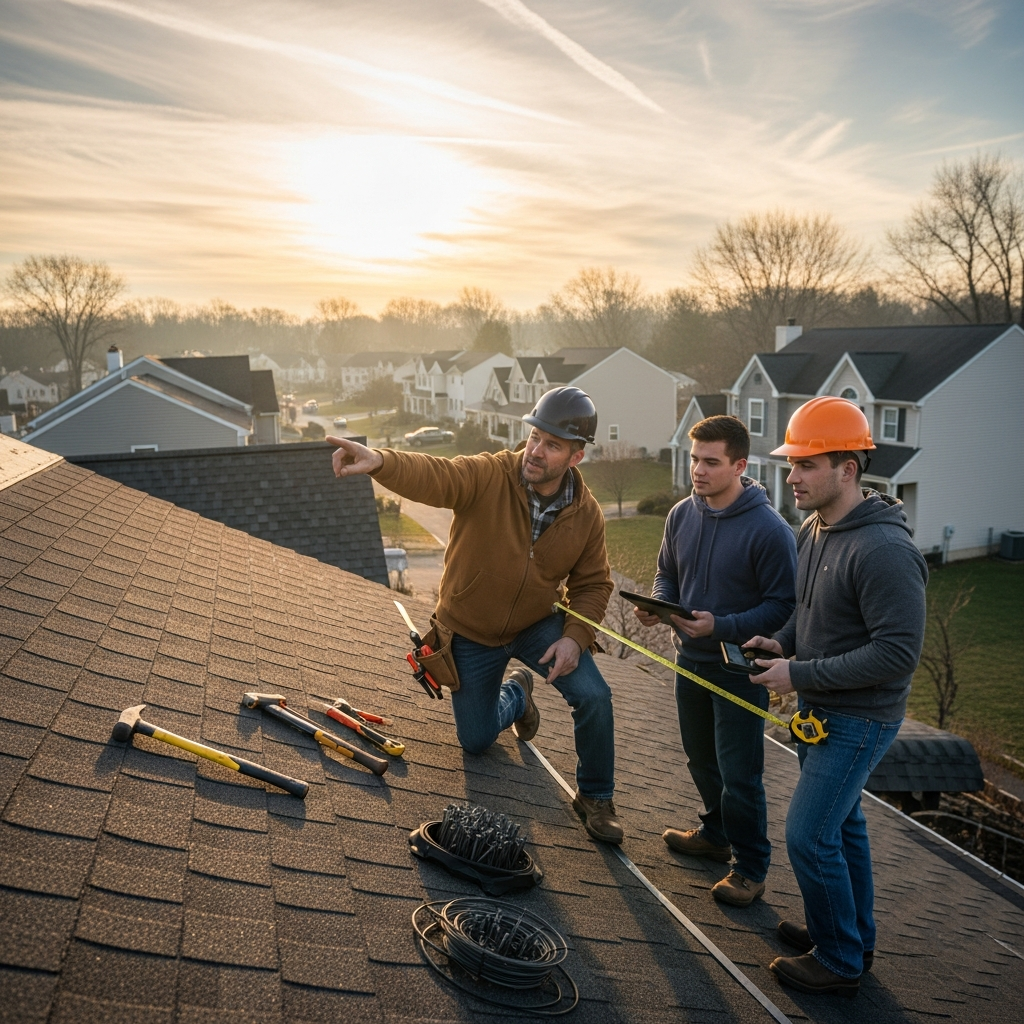 NJ roofers checking roof timeline