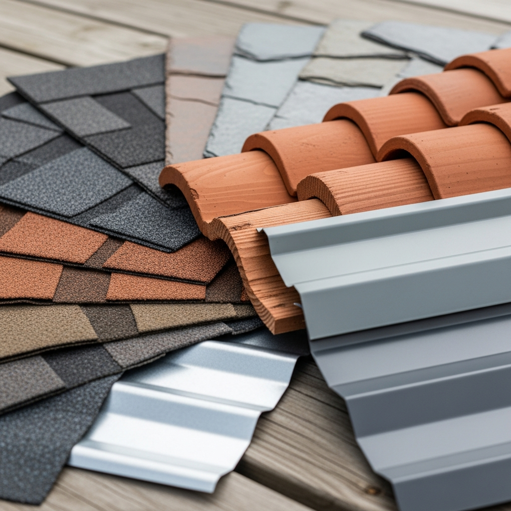 Roofing material samples outdoors