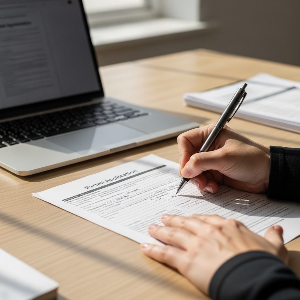 Homeowner completing permit paperwork