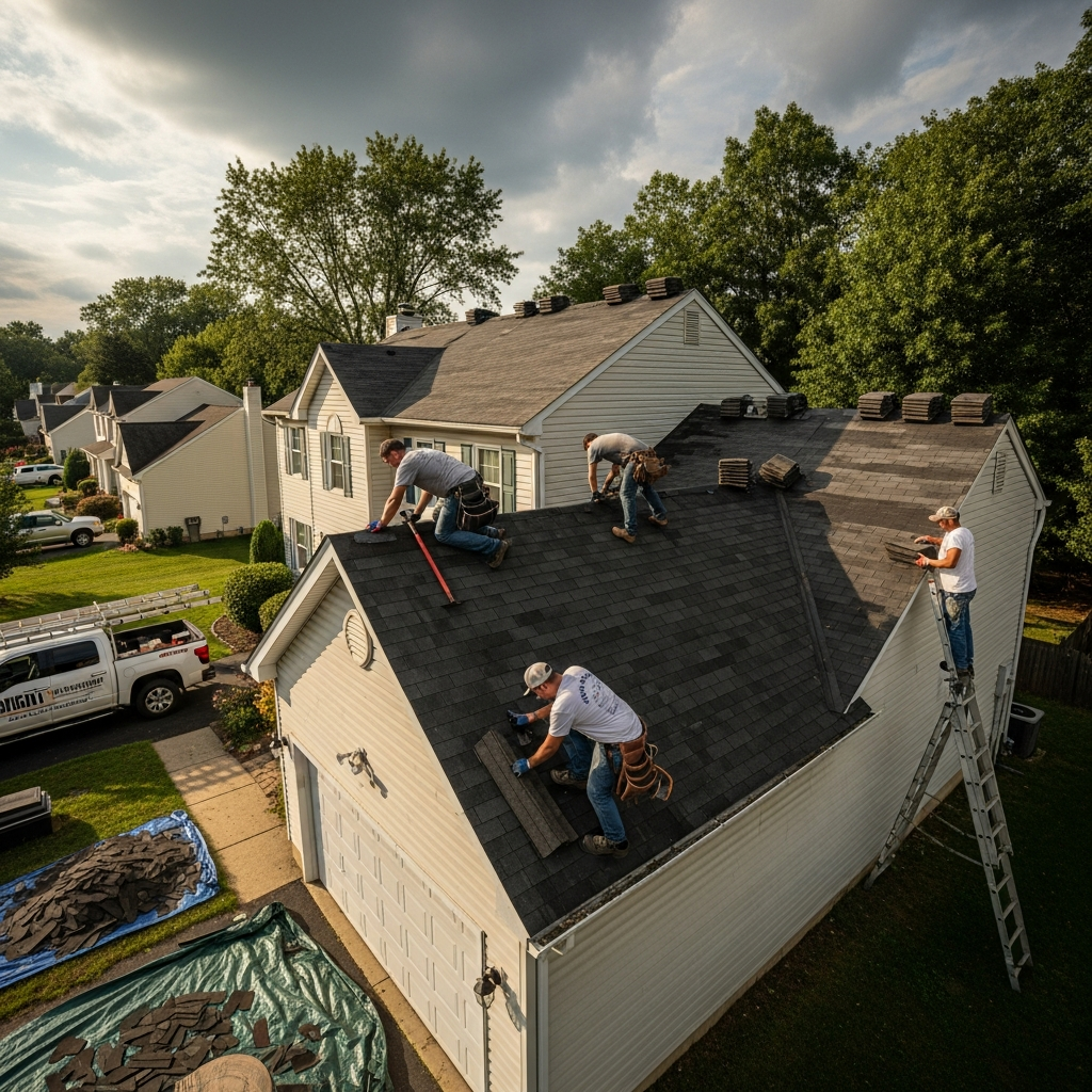 Roofers replacing shingles in NJ