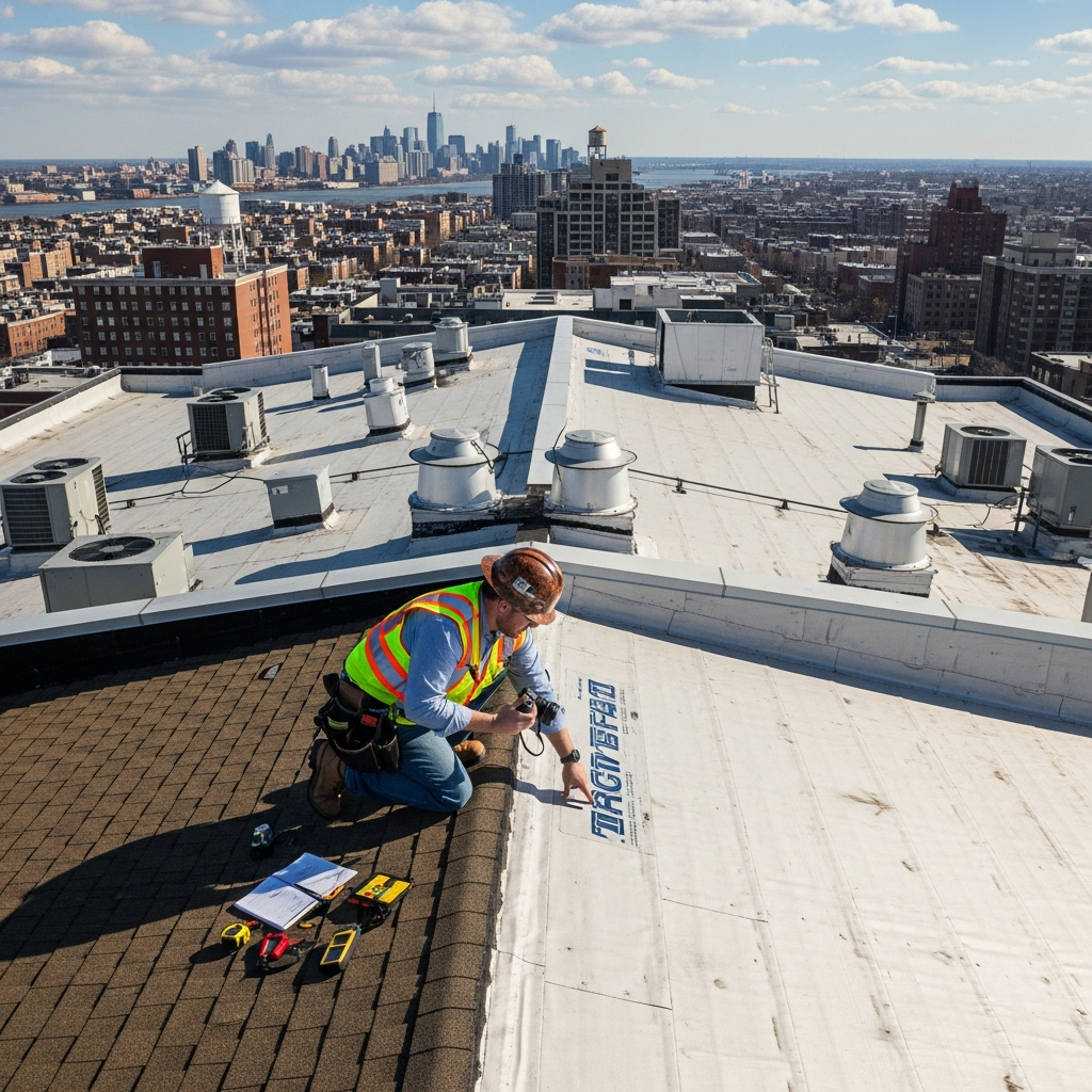 Inspector reviews roofing legality