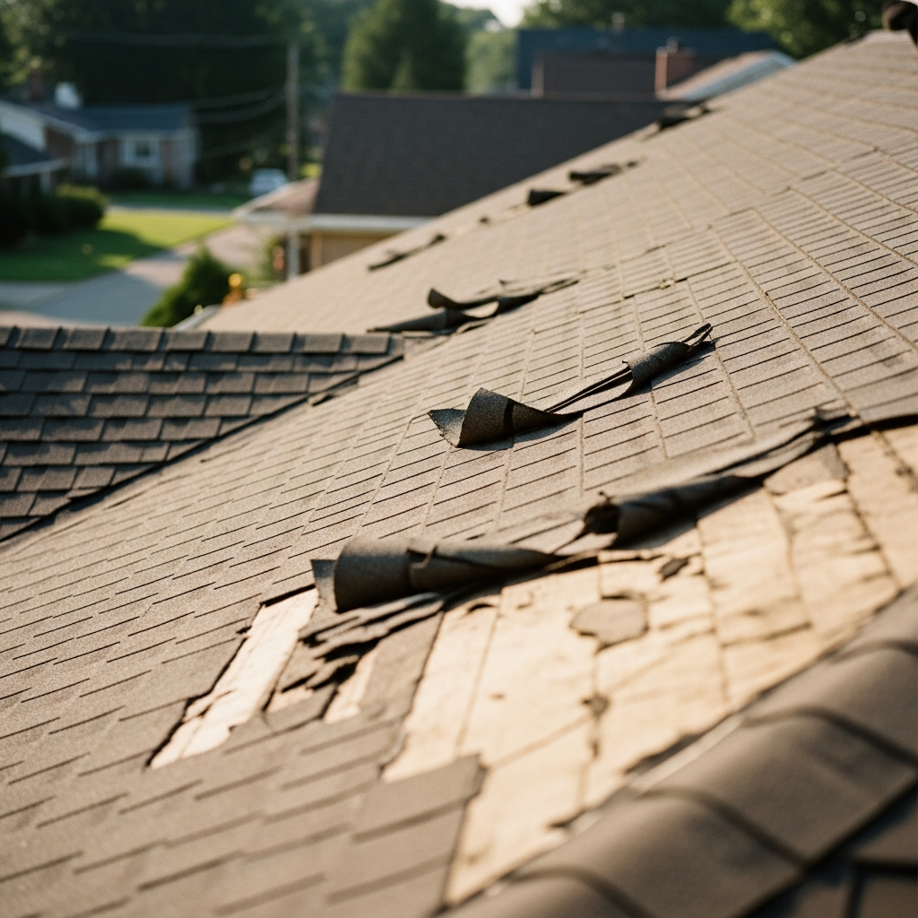 Damaged shingles on NJ roof