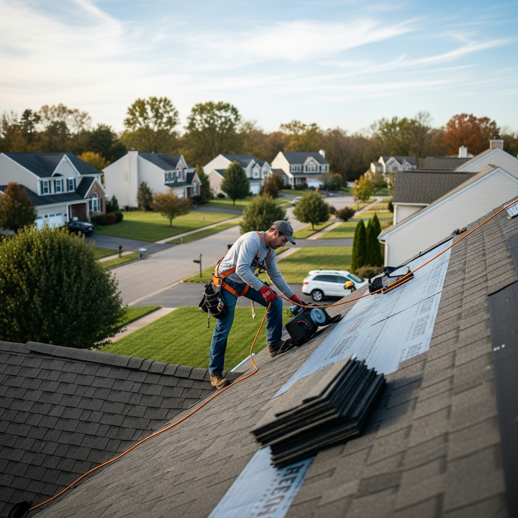 Roofer replacing shingles in NJ